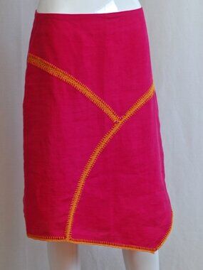 NafNaf 100% Ramie Pink Skirt With Yellow Stitch Detail - France